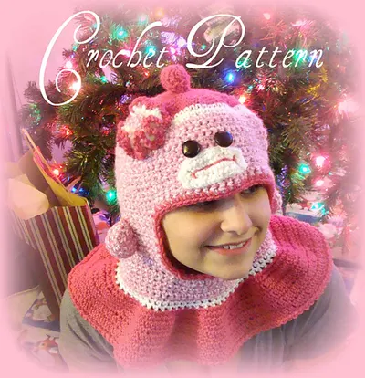 515 Sock Monkey Hat with attached neck warmer