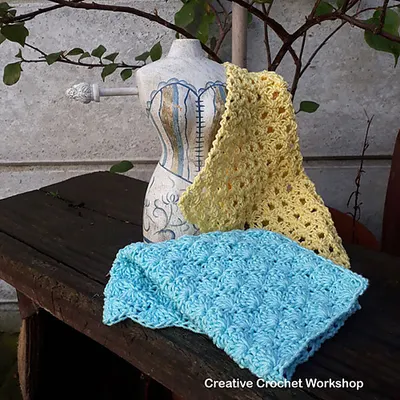 Aqua and Lemon Spa Shells Washcloths