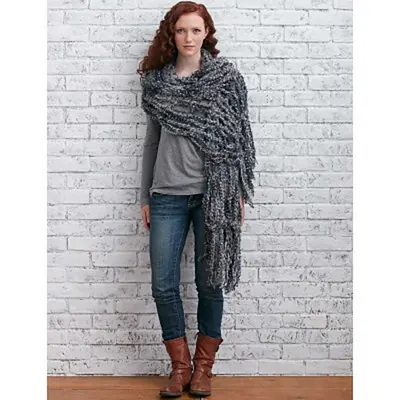 Arm Knit Fringed Wrap