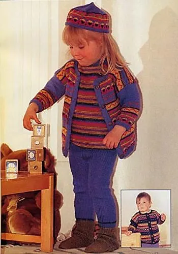 b5-12 Cardigan, sweater, trousers, hat and socks.