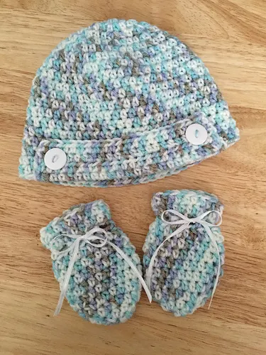 Baby Button Beanie & Mittens
