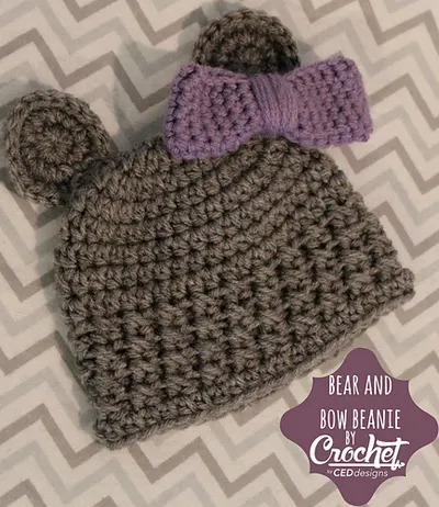Bear and Bow Crochet Beanie