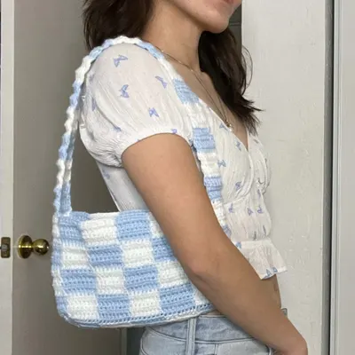 Checkered Crochet Shoulder Bag