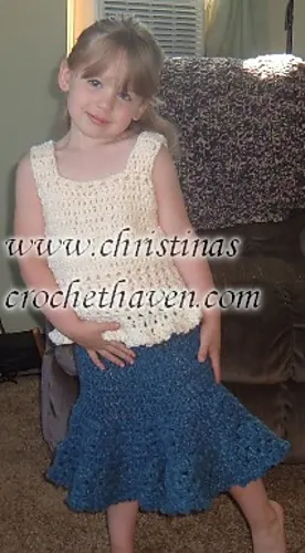 Cream Plush Tank Top and Blue Plush Skirt