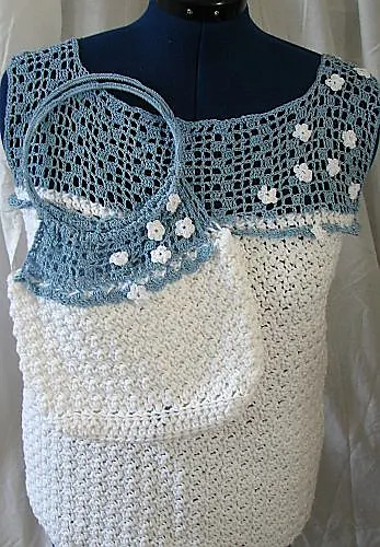 Ladies White Top with Mesh Accents and Matching Purse