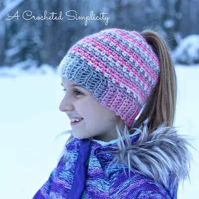 Linen Stitch Ponytail / Messy Bun Hat