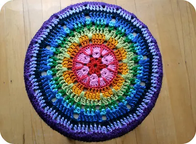 Rainbow crochet stool cover