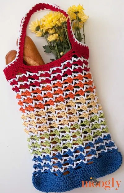 Rainbow Crochet Tote Bag