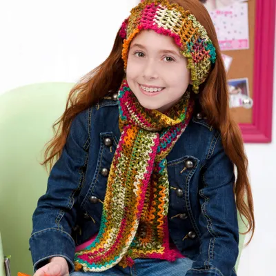 Red Heart Crochet Sock It to Me Scarf & Headband