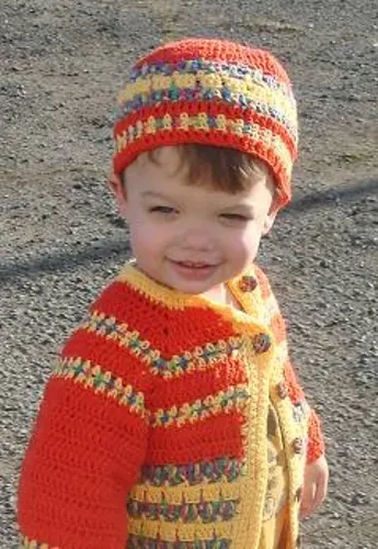 Striped Crochet Cardigan and Hat