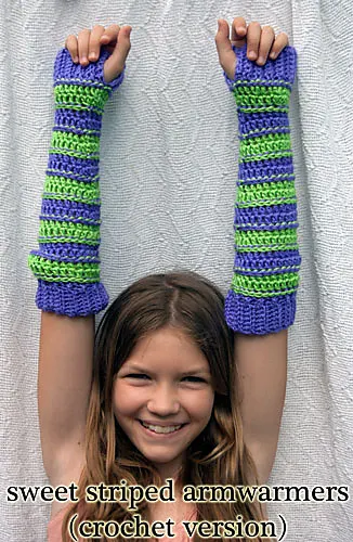 Sweet Striped Crochet Arm Warmers