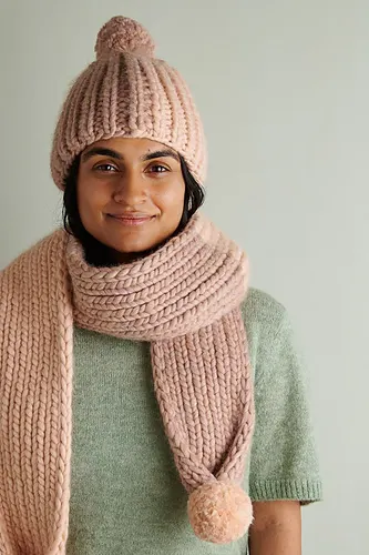 Two-Tone Pom Pom Hat + Scarf