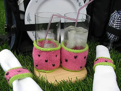 Watermelon Glass Cozy and Napkin Ring Set