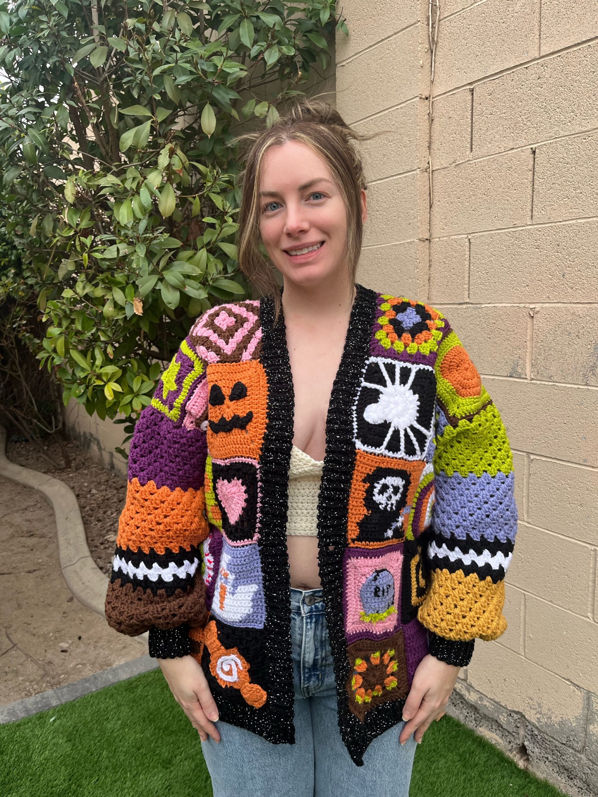 Viral Patchwork Crochet Halloween Cardigan | Free Pattern photo 4