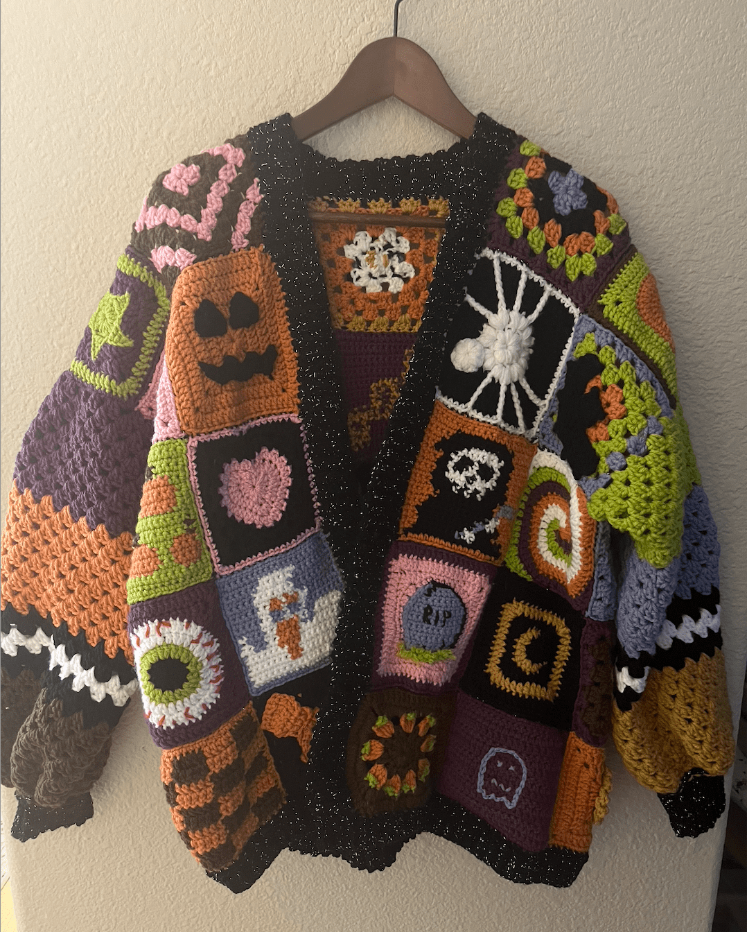 Viral Patchwork Crochet Halloween Cardigan | Free Pattern photo 1
